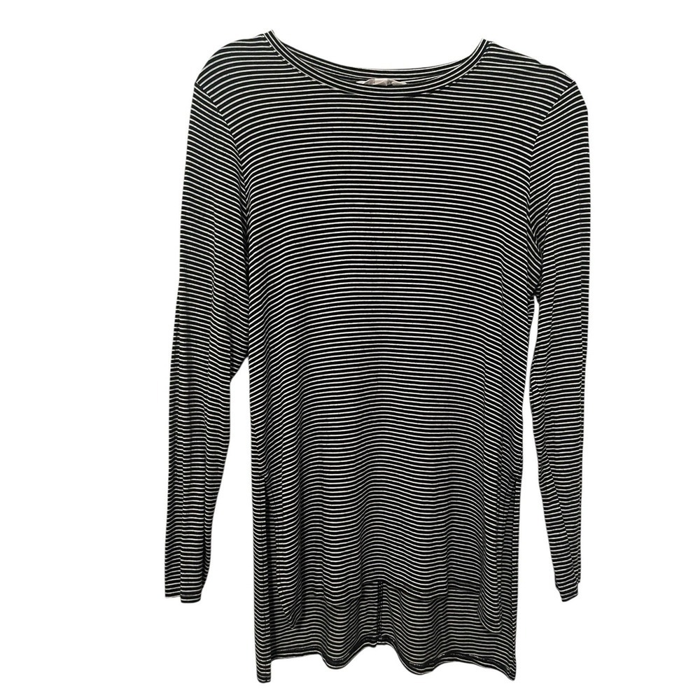 Athleta Black White Striped Hi-Lo Long Sleeve Tunic Top Women's Medium